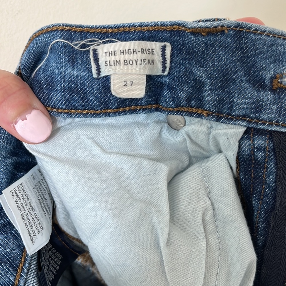 Madewell The High-Rise Slim Boyjean Medium Wash Distressed Hem Size 27 - Picture 10 of 12